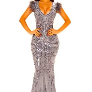 Pewter sequin formal gown